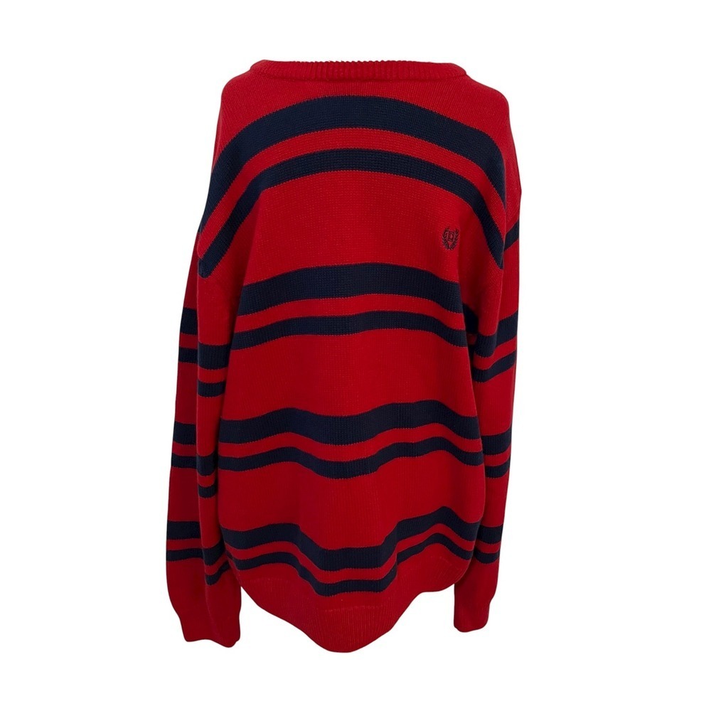 Chaps Mens Sweater XL Striped Crew Neck Red Blue Pullover Knitwear Casual - Picture 4 of 12